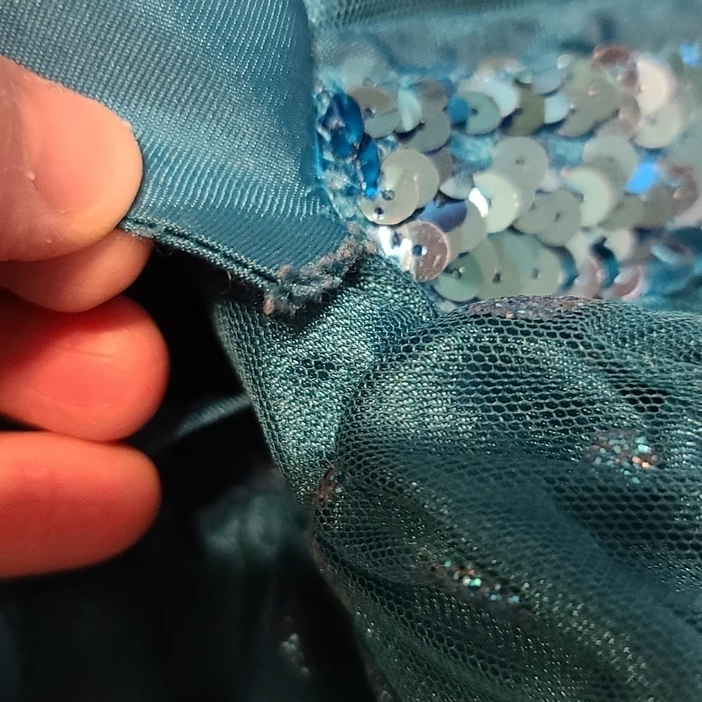 Youngland Girl's Church Dress Teal Sleeveless Glitter Dots Sequins Bow Sz 5 GUC‎